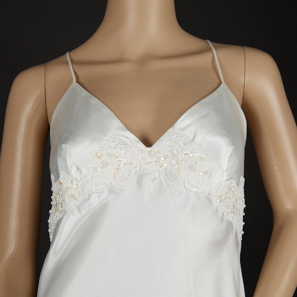 VINTAGE Y2K PEARLY WHITE SATIN AND LACE SLIP DRESS Medium - Picture 2 of 9